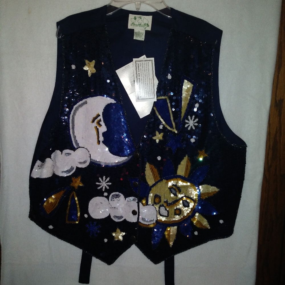 Sequined Sun and Moon Vest.  The Quaker Factory.